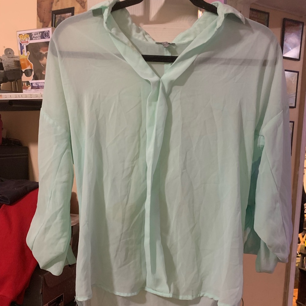 Mint button down blouse
